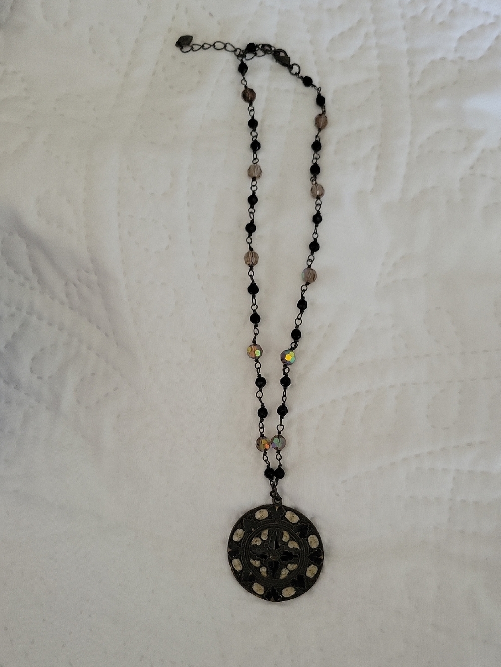 Vintage-Inspired Black and Bronze Medallion Pendant Necklace